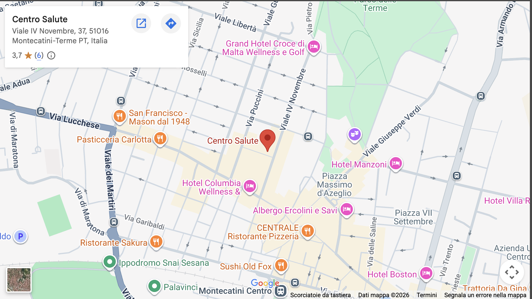 Mappa di Centro Salute, Viale IV Novembre 37, Montecatini Terme